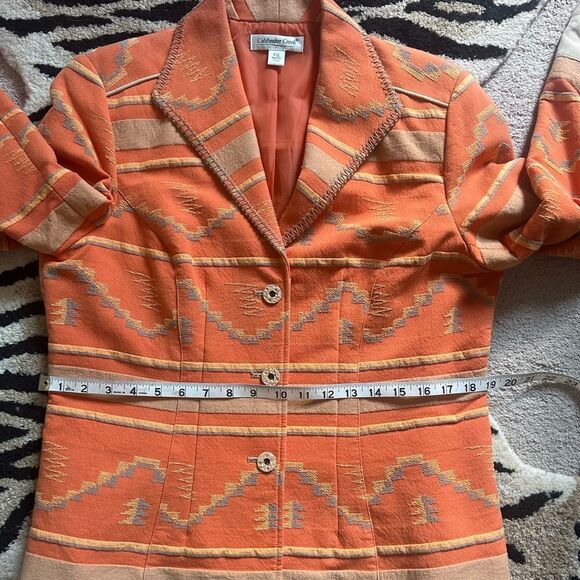 Coldwater Creek  Orange Southwestern Aztec Blazer Fitted Jacket 12 Petite EUC - Picture 12 of 15
